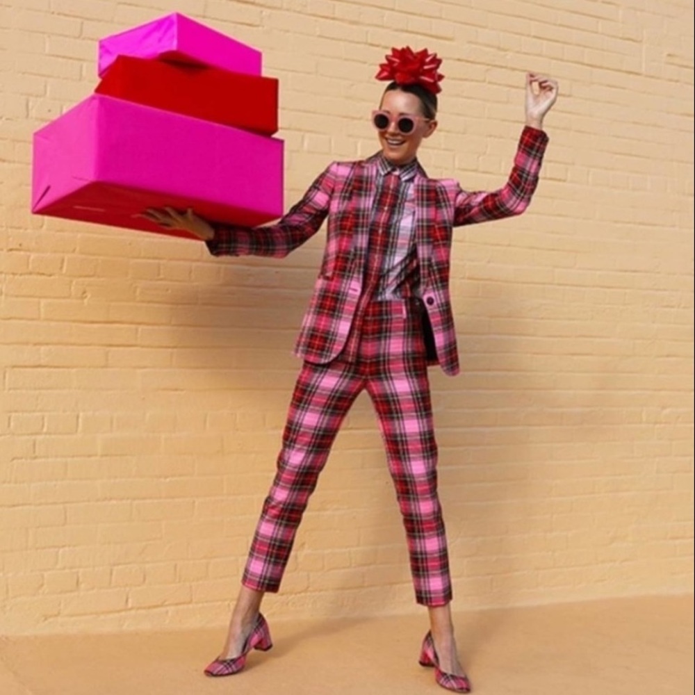 New! J.CREW Cameron Parke Tartan pink Plaid Pants Trousers Size 6 small - Picture 4 of 13